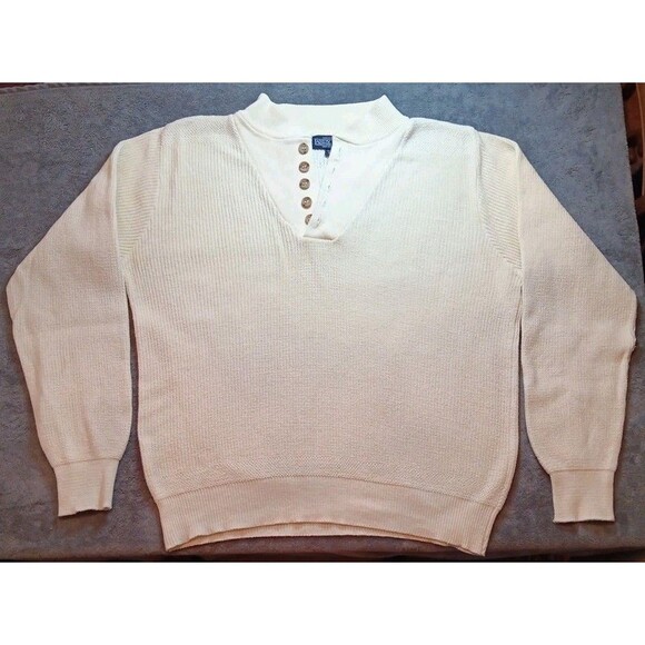 Lands End Sweater Mens Medium Cream Long Sleeve - Picture 2 of 5